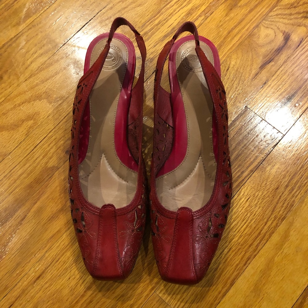 Nurture Red Leather Floral Cut Sling Back Size 10M